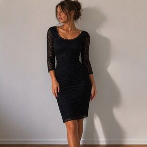 Eliza J Black Lace Sheath Dress Exposed Back Zipper Size 8 Cocktail Classic